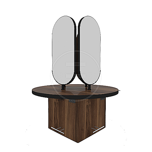 Kružni frizerski otok Ladure Island za četiri korisnika s inox podnožjem i MDF konstrukcijom