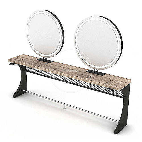 Woody Circle double drveno ogledalo s radnim mjestom i LED rasvjetom