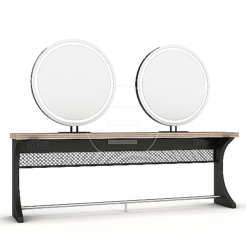 Woody Circle double drveno ogledalo s radnim mjestom i LED rasvjetom