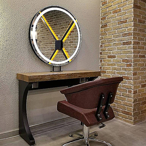 Woody Circle drveno ogledalo s radnim mjestom i LED rasvjetom