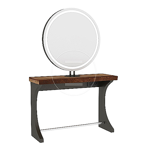 Woody Circle drveno ogledalo s radnim mjestom i LED rasvjetom